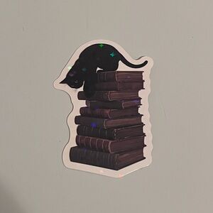 Holographic Black Cat & Books Sticker